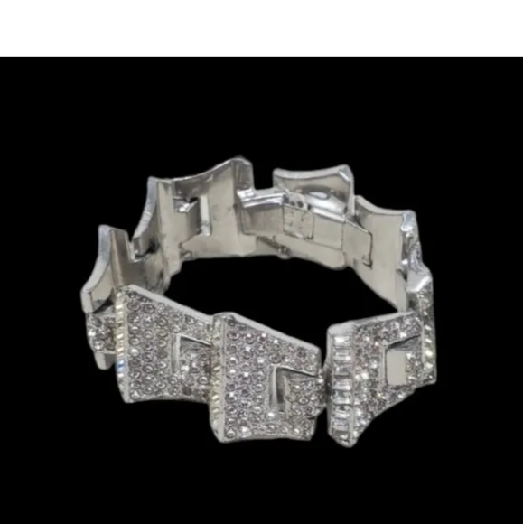 Vintage JOMAZ Joseph Mazer Art Deco Rhinestone Silver Rhodium Plated Bracelet - Picture 5 of 8